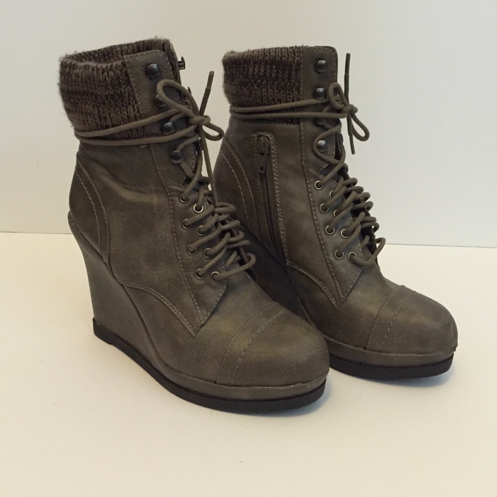 Lace-Up Wedge Booties
